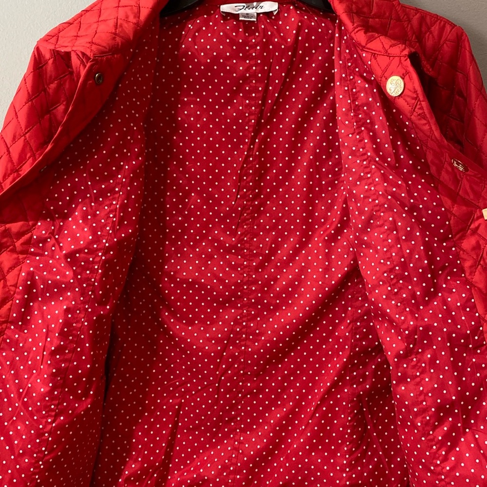 Flair Red Quilted Gold Accents Reversible Button Up Jacket Ladies Small - Picture 8 of 16